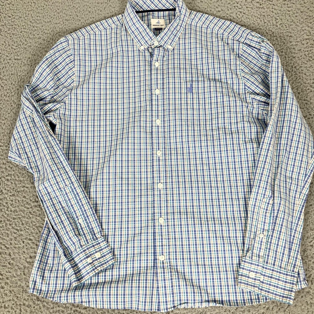 Johnnie-O Hangin Out Shirt Mens XL Blue Plaid Long Sleeve Button Down Casual